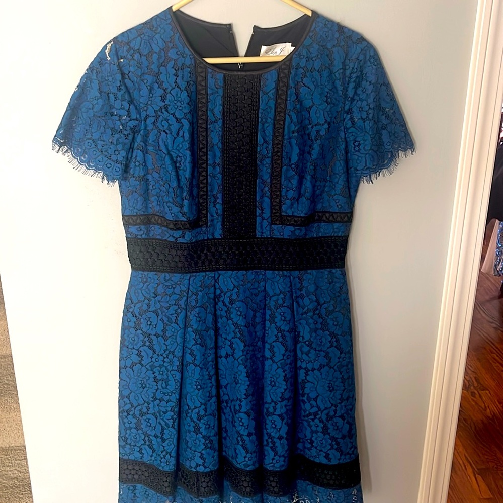 Eliza J Designer Dress Size 10. Blue with Black details. Amazing details.
